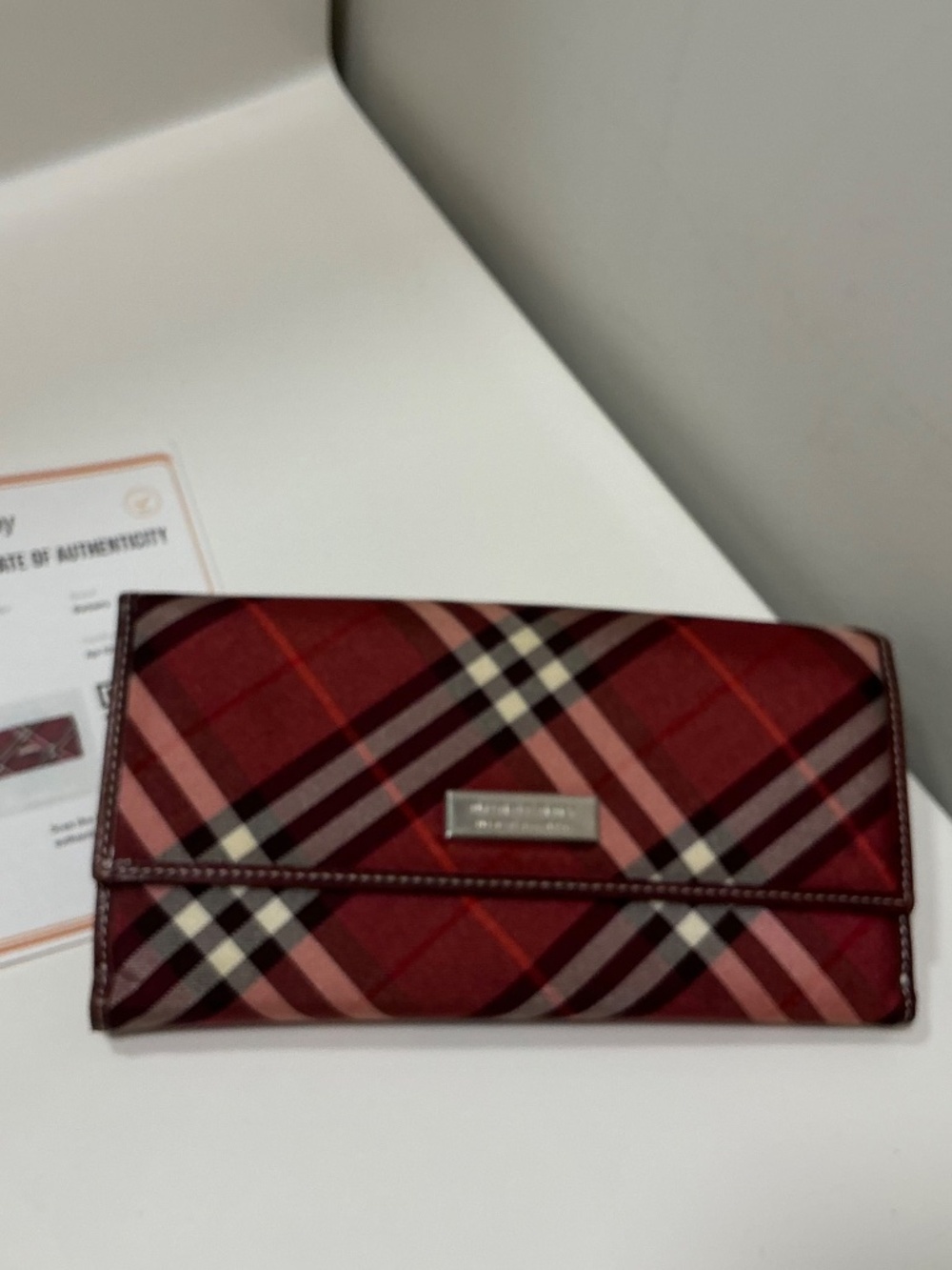 Burberry burgundy nova check nylon leather trim clutch wallet - Picture 10 of 10